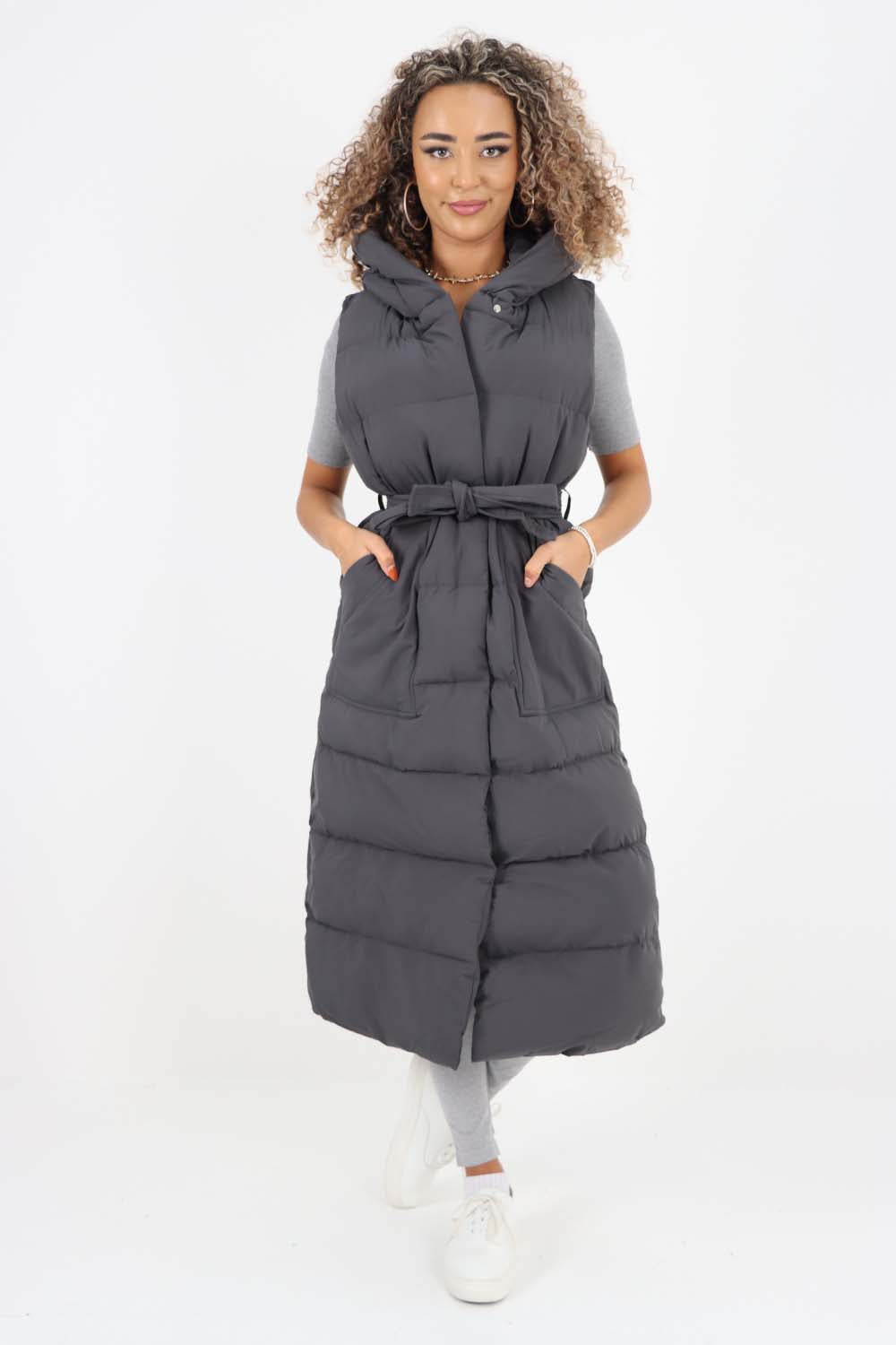 Italian Belted Hooded Long Gilet