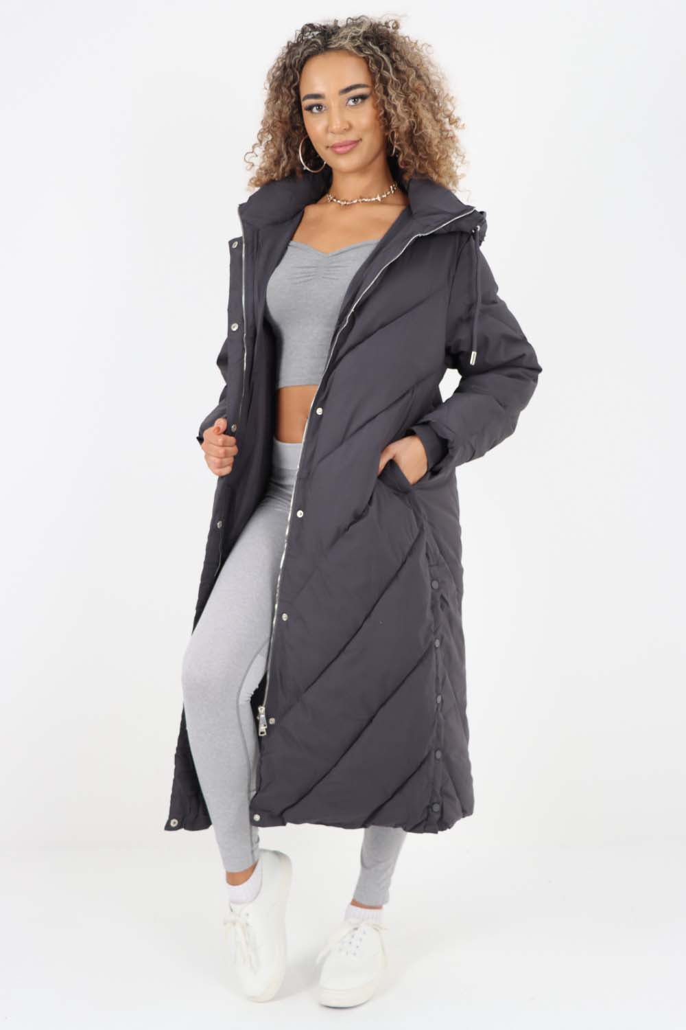 Italian Quilted Hooded Long Jacket Coat
