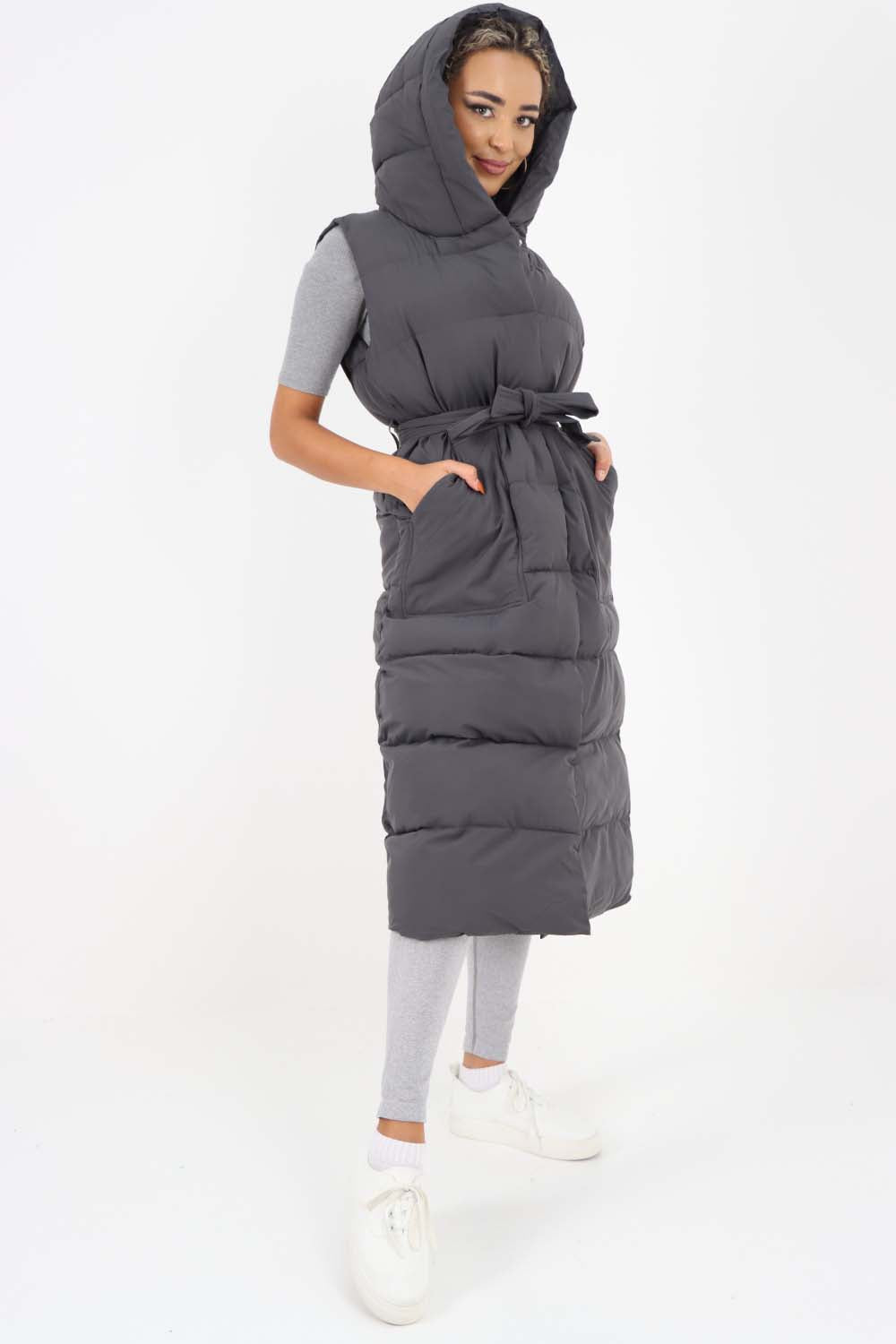 Italian Belted Hooded Long Gilet