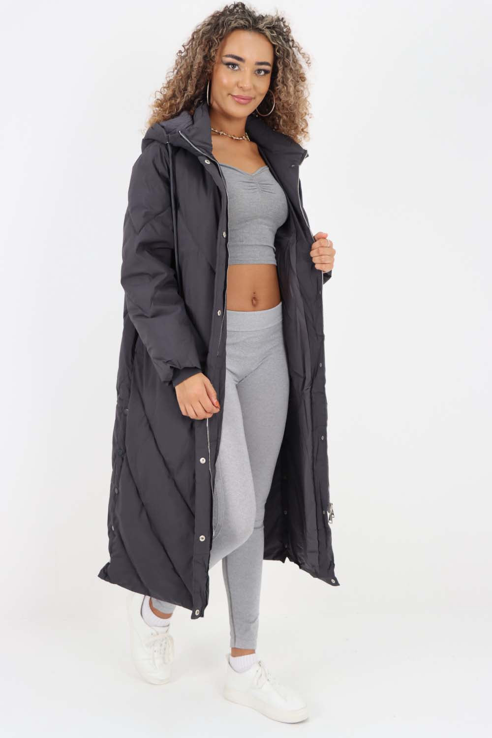Italian Quilted Hooded Long Jacket Coat