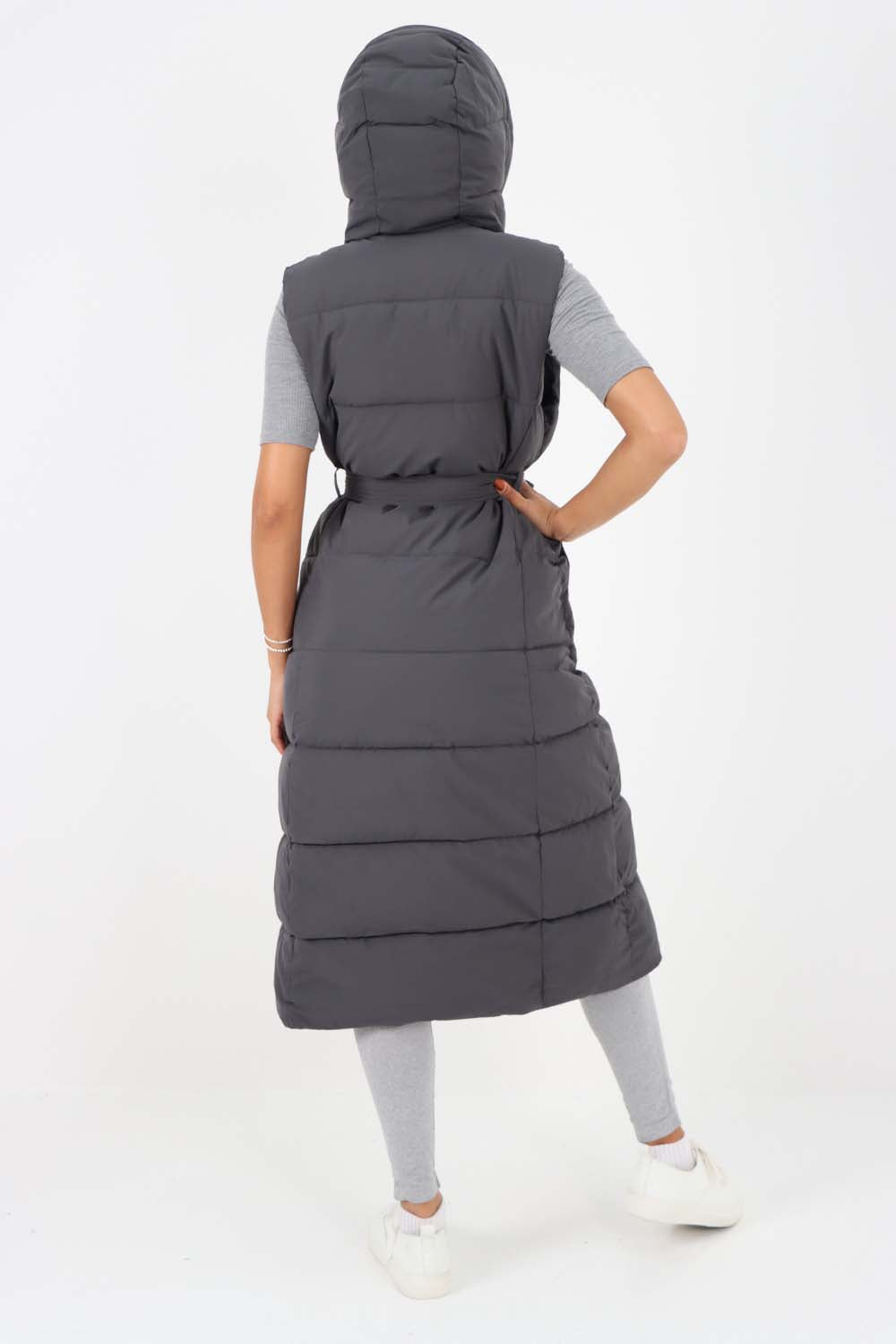 Italian Belted Hooded Long Gilet
