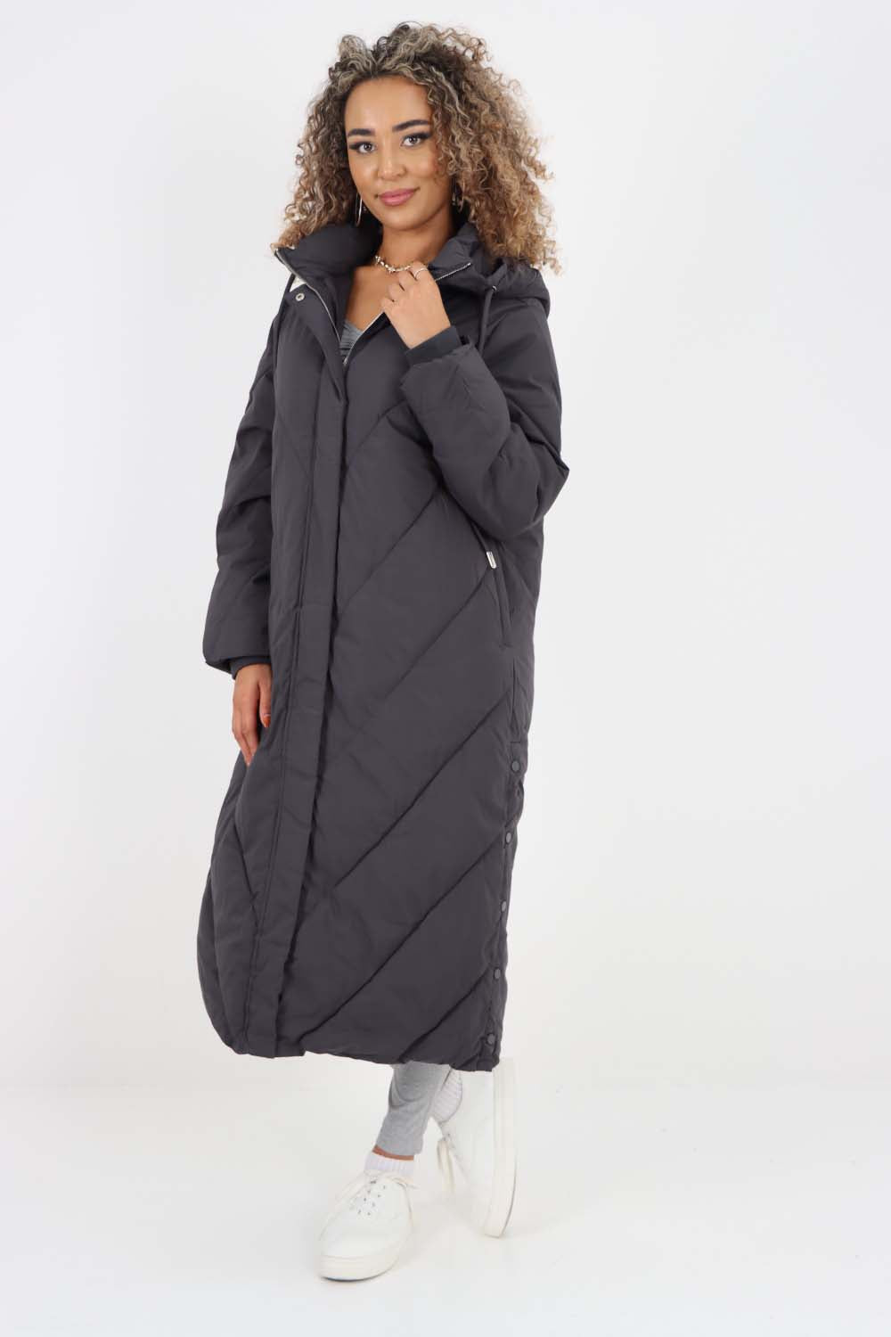 Italian Quilted Hooded Long Jacket Coat
