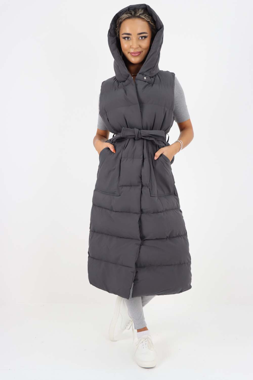 Italian Belted Hooded Long Gilet