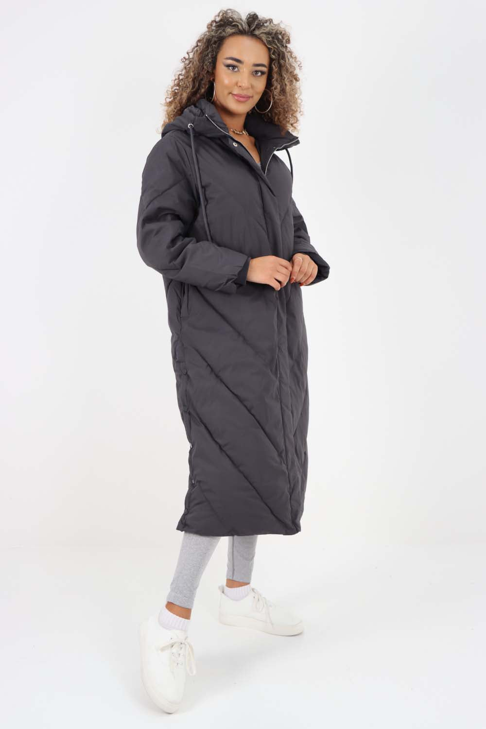 Italian Quilted Hooded Long Jacket Coat