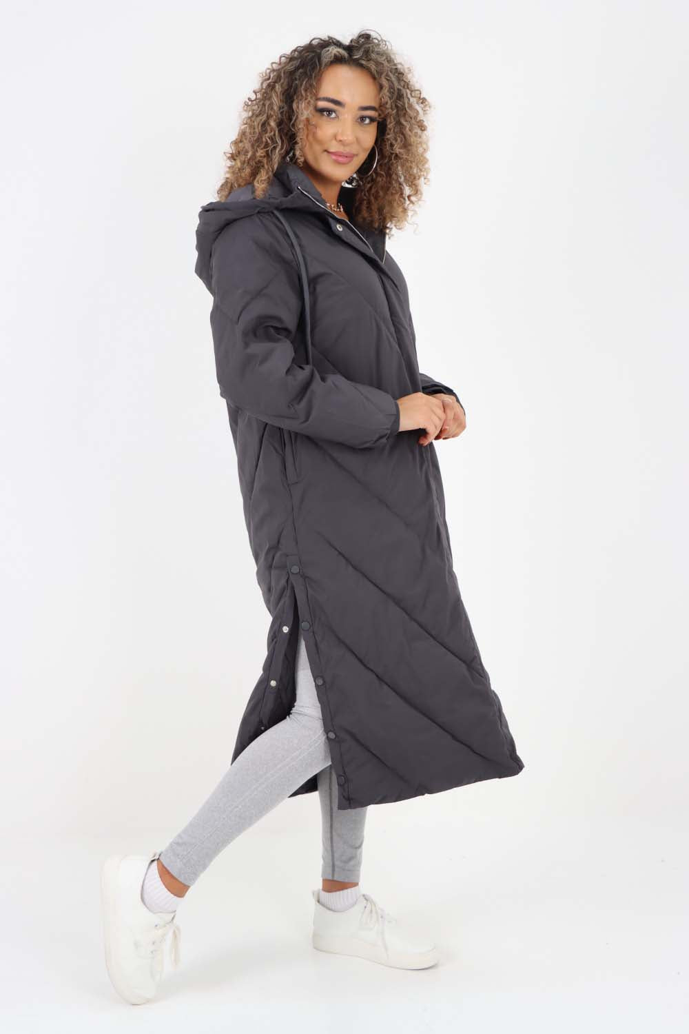 Italian Quilted Hooded Long Jacket Coat