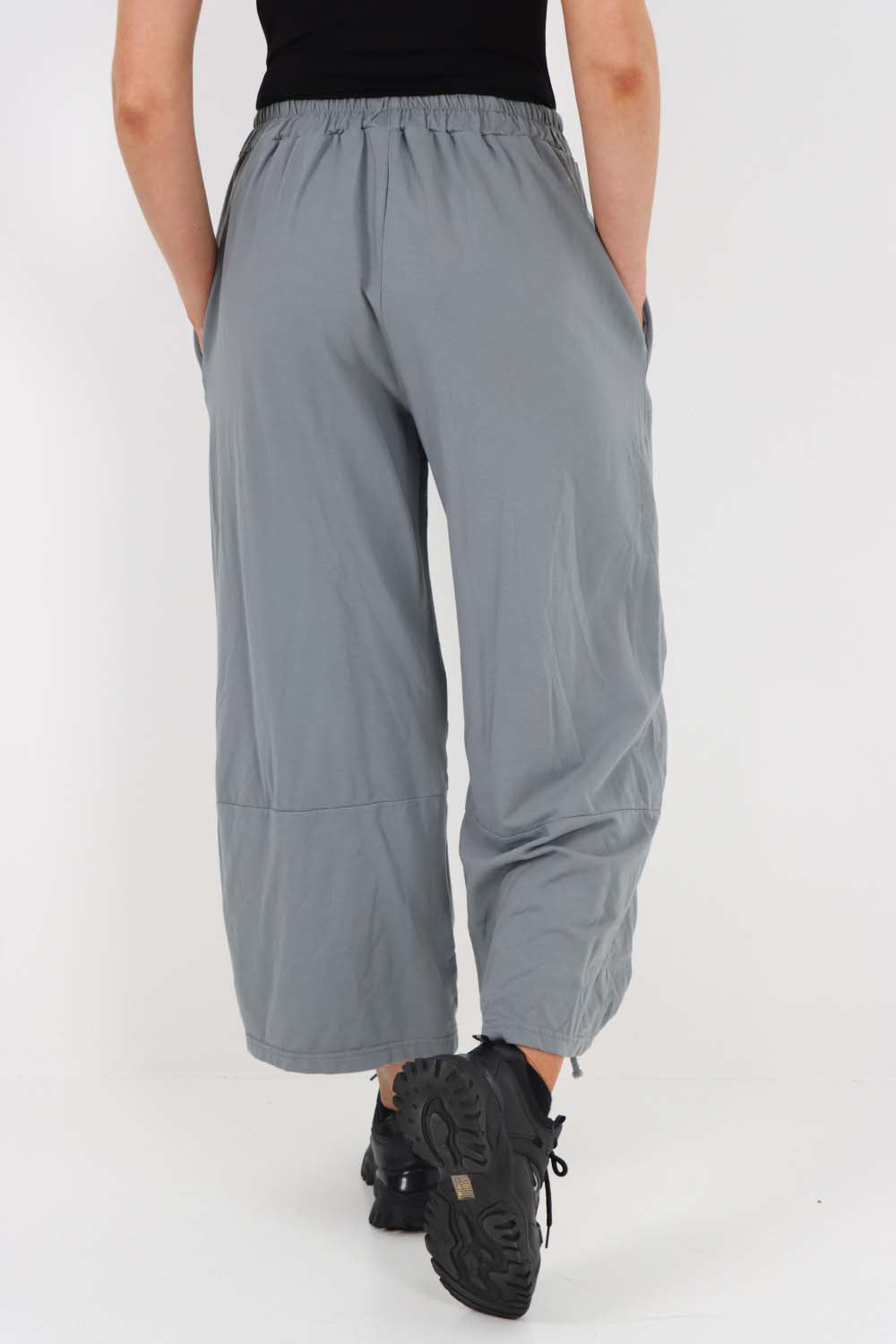 Italian Drawstring Hem Cotton Trousers With Side Pockets