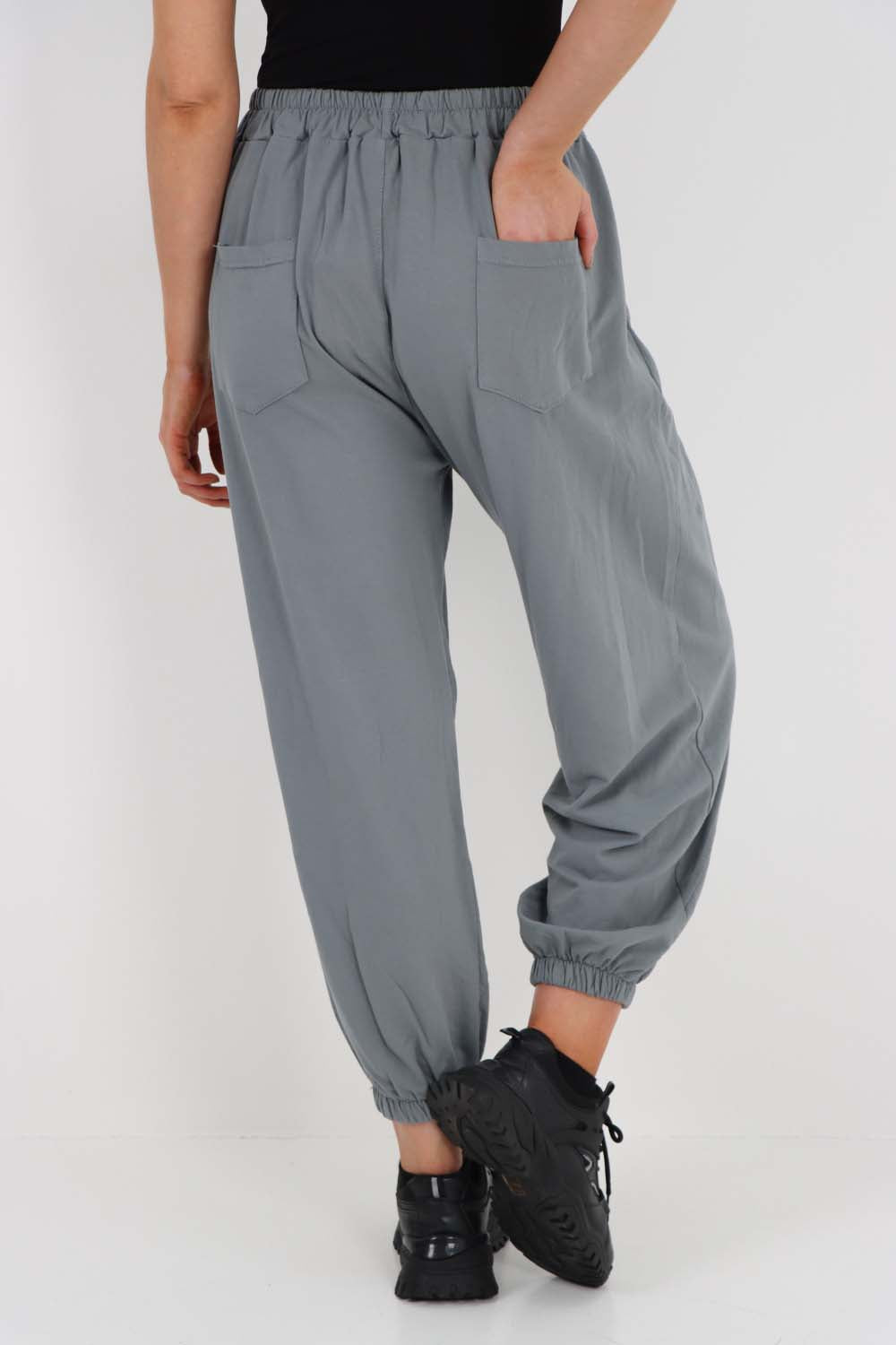 Italian Ruched Hem Cotton Trousers With Side Pockets