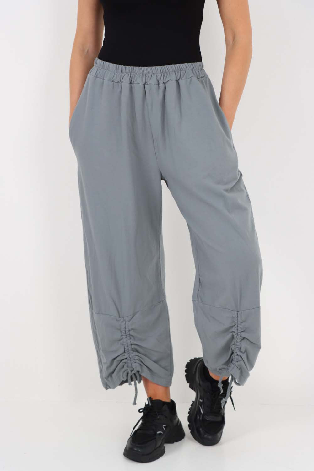 Italian Drawstring Hem Cotton Trousers With Side Pockets