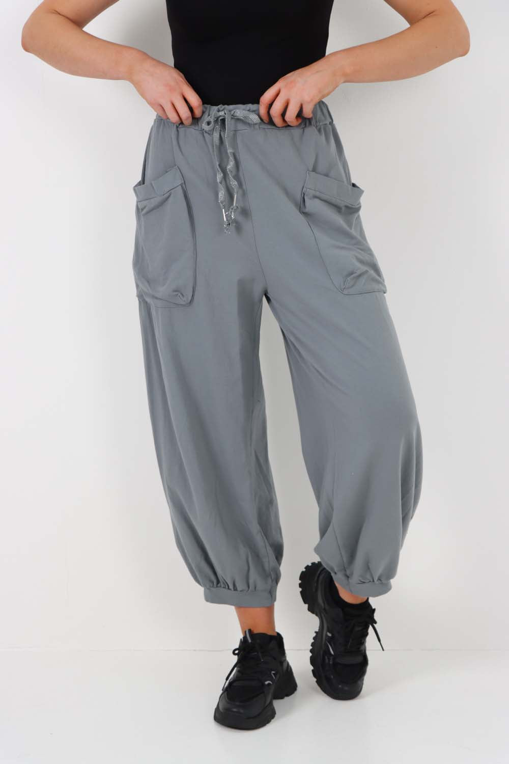 Italian Drawstring Cotton Harem Trousers With Side Pockets