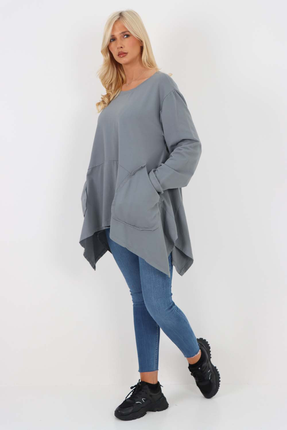 Italian Diagonal Pockets Cotton Tunic Top