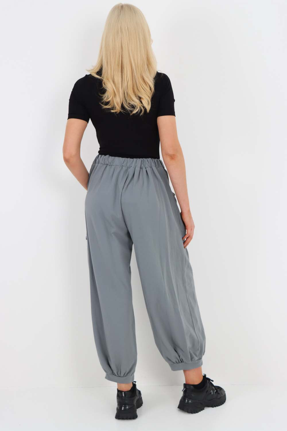 Italian Drawstring Cotton Harem Trousers With Side Pockets