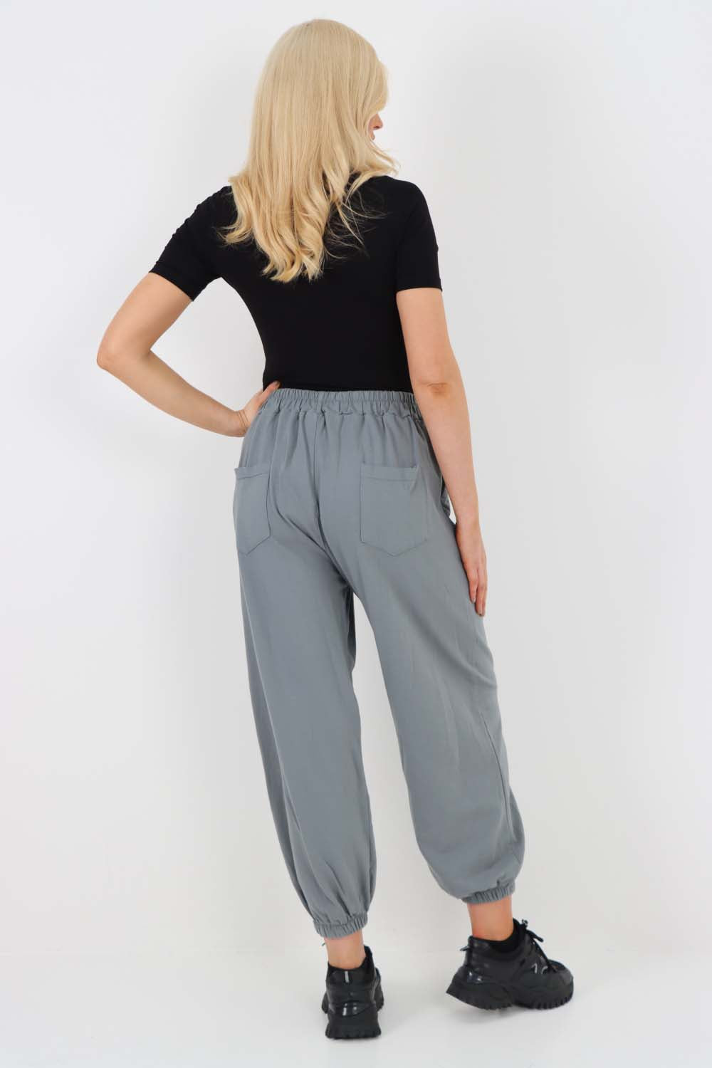 Italian Ruched Hem Cotton Trousers With Side Pockets