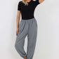 Italian Ruched Hem Cotton Trousers With Side Pockets