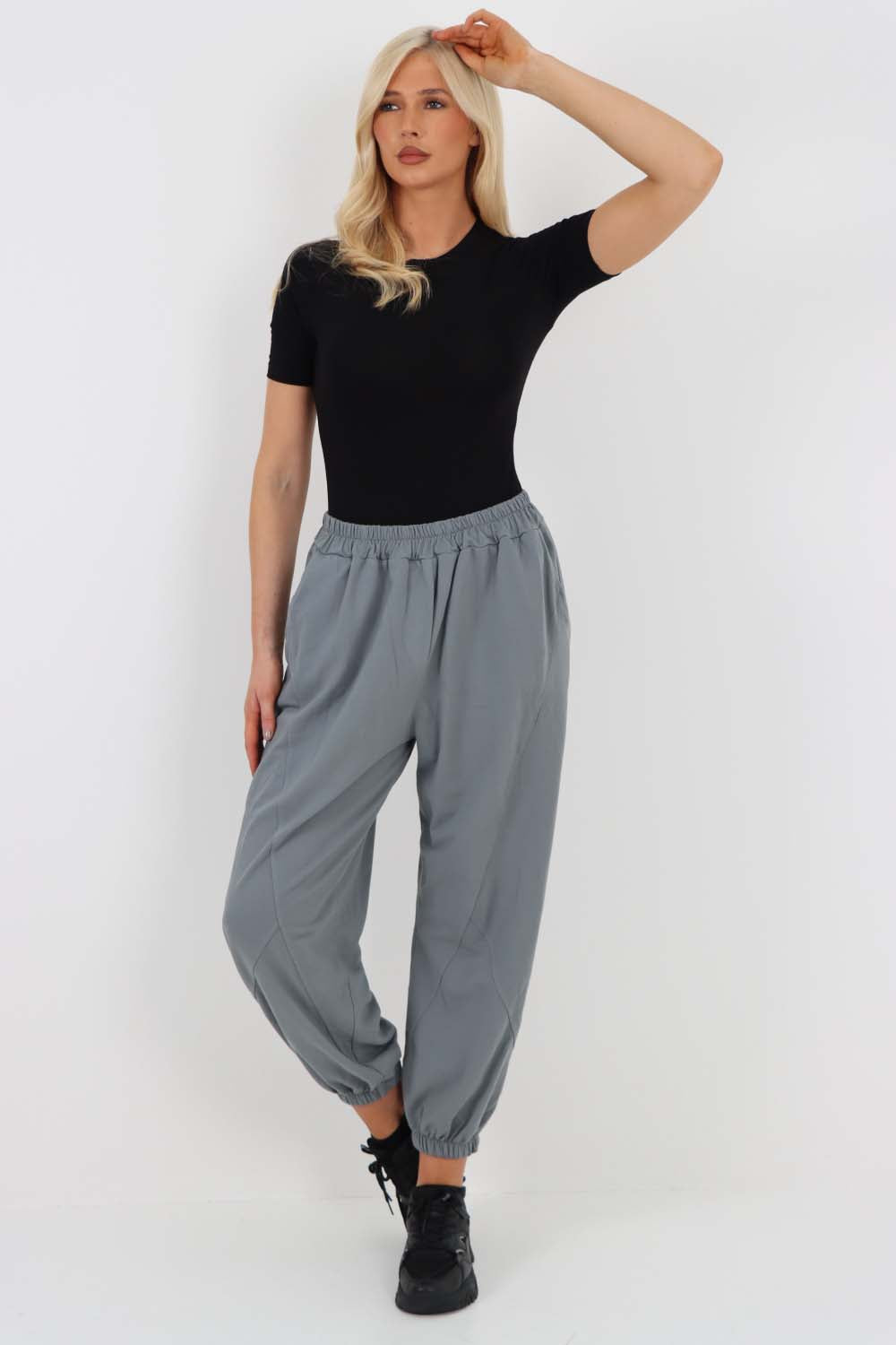 Italian Ruched Hem Cotton Trousers With Side Pockets