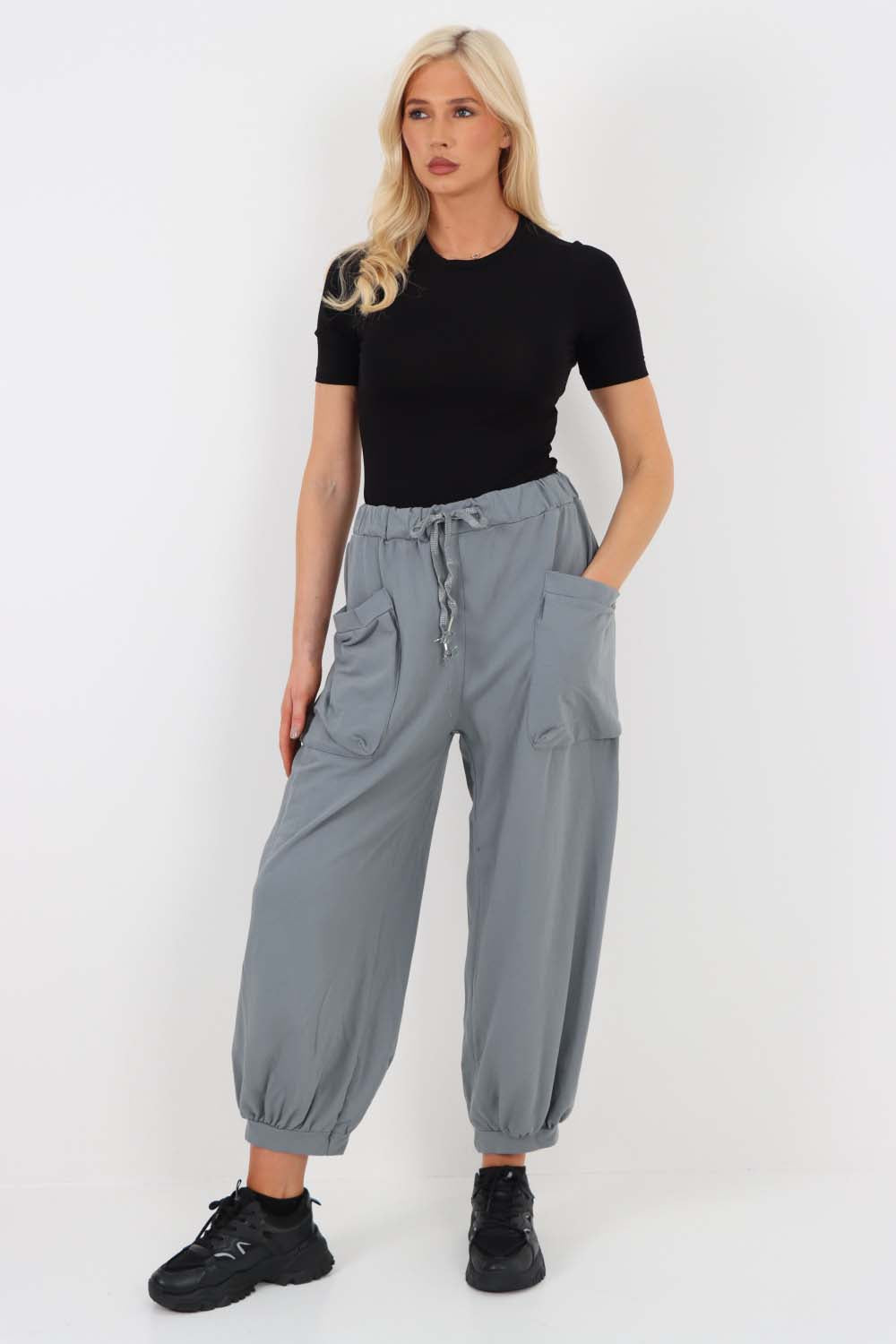 Italian Drawstring Cotton Harem Trousers With Side Pockets