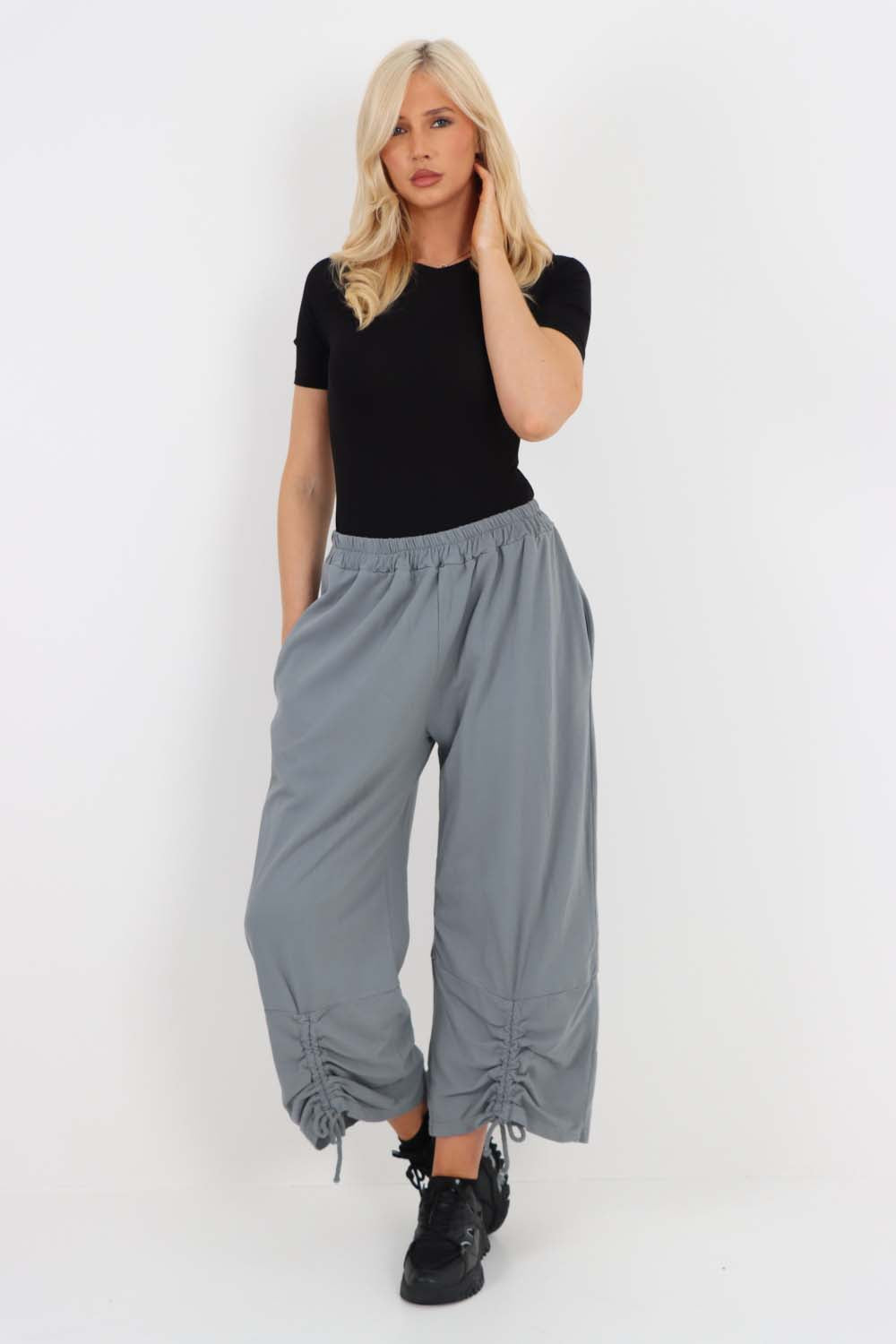 Italian Drawstring Hem Cotton Trousers With Side Pockets
