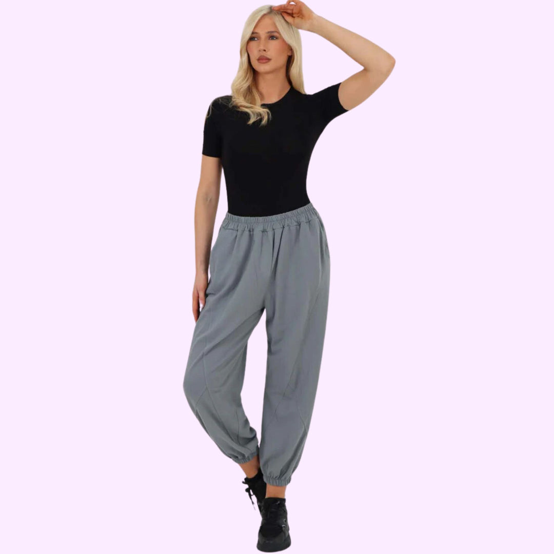 Italian Ruched Hem Cotton Trousers With Side Pockets