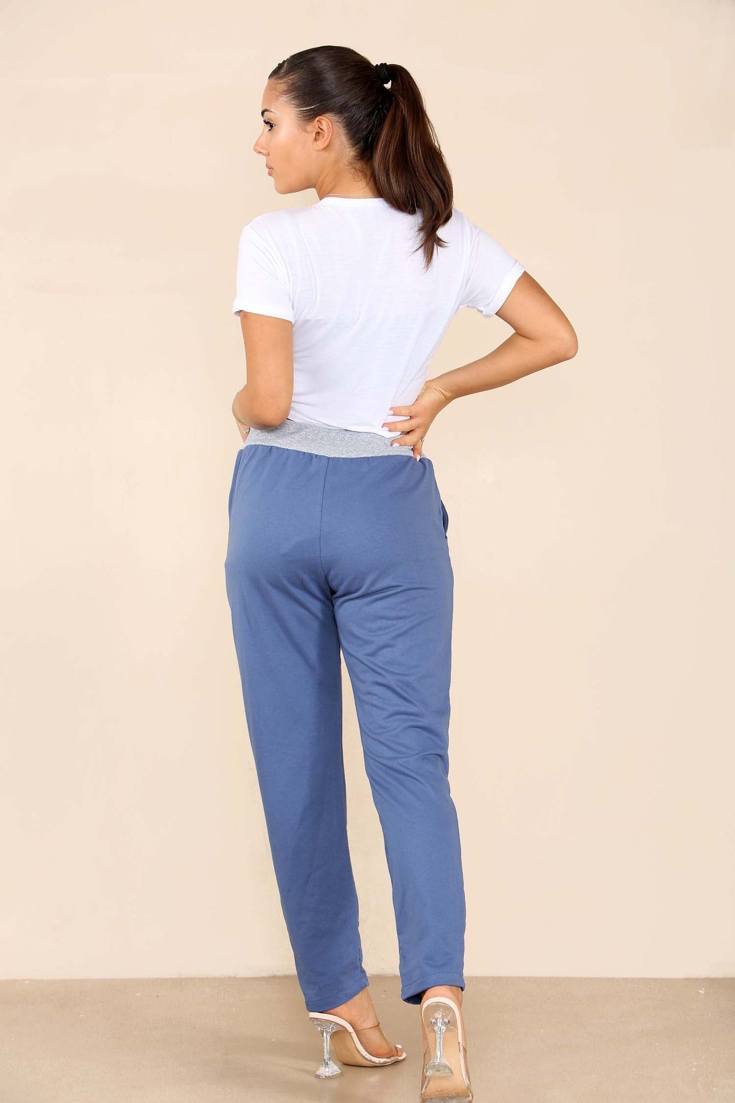 Italian Plain Drawstring Cotton Joggers