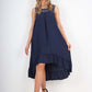 Italian Lace Neckline Dipped Hem Dress