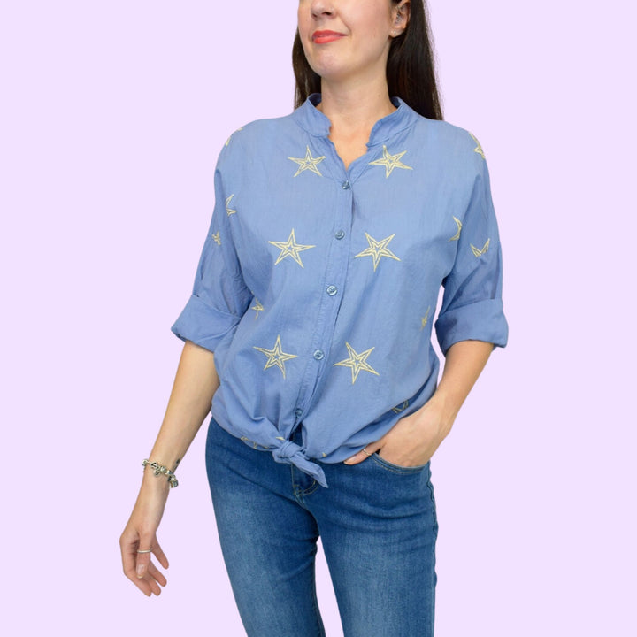 Tie Front Italian Cotton Star Blouse