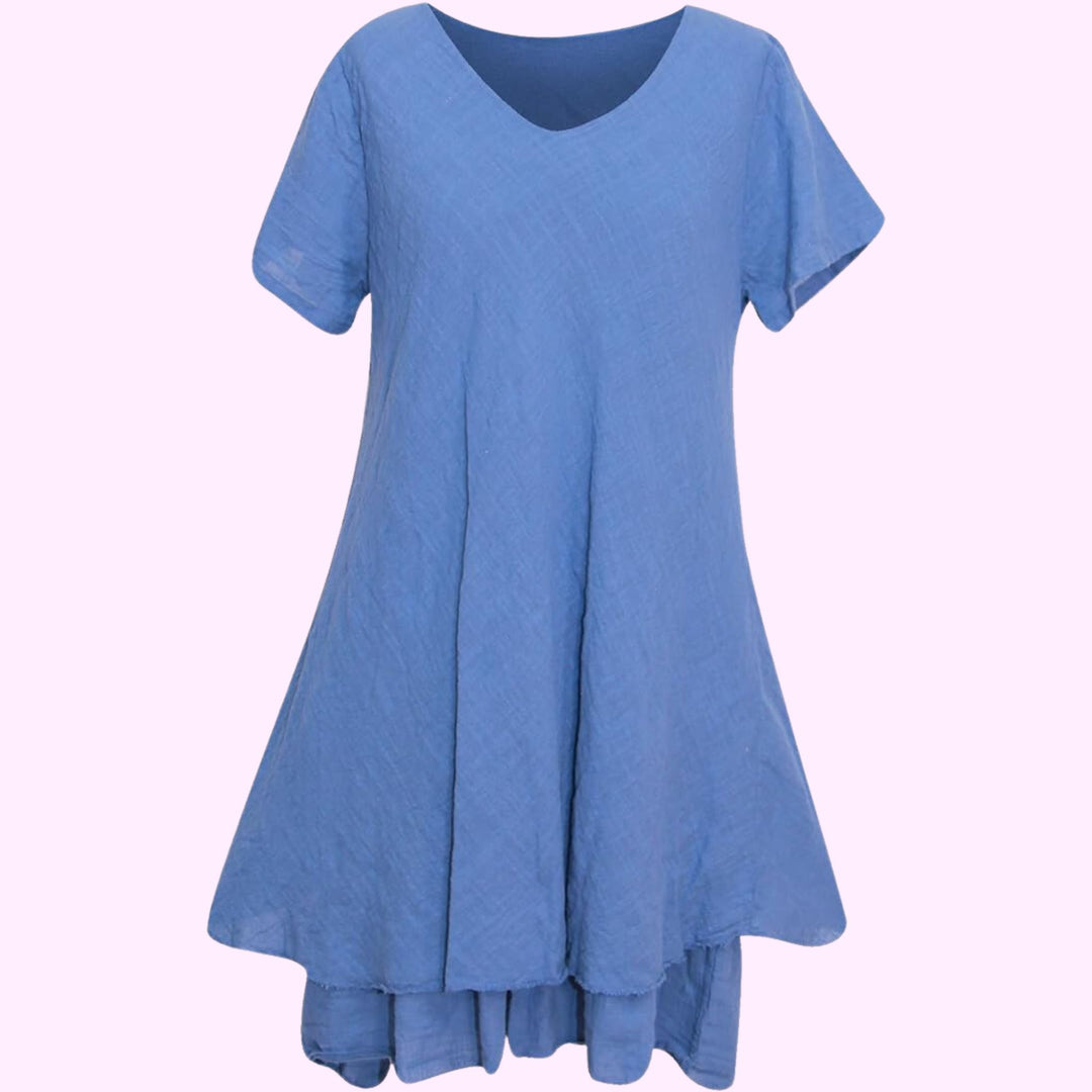 Short-Sleeved V-Neck Swing Dress