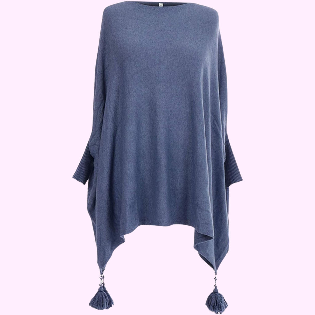 Italian Boxy Batwing Tassels Poncho