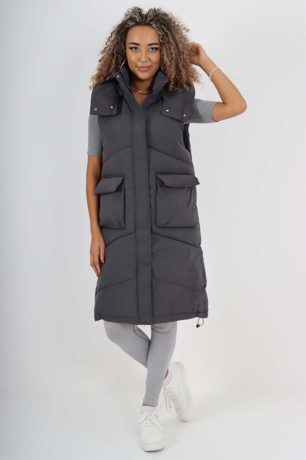 Italian Padded Pockets Hooded Long Gilet