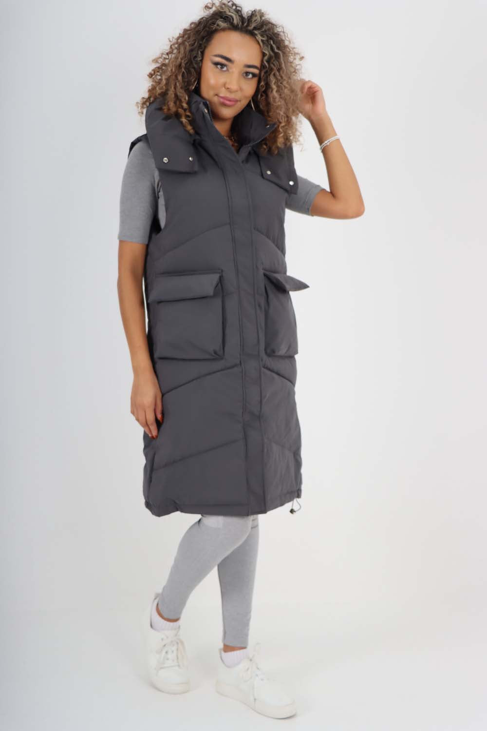 Italian Padded Pockets Hooded Long Gilet