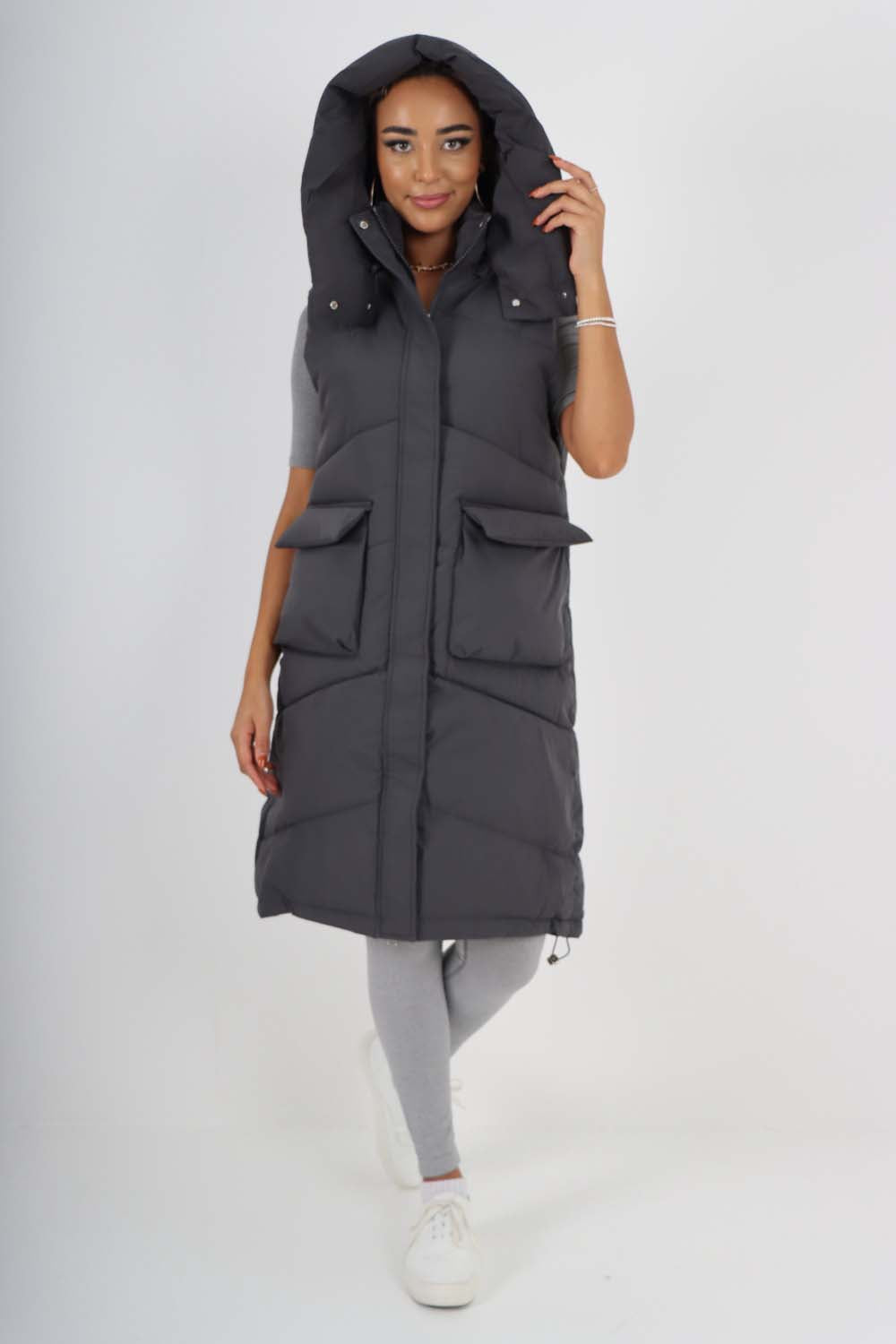 Italian Padded Pockets Hooded Long Gilet