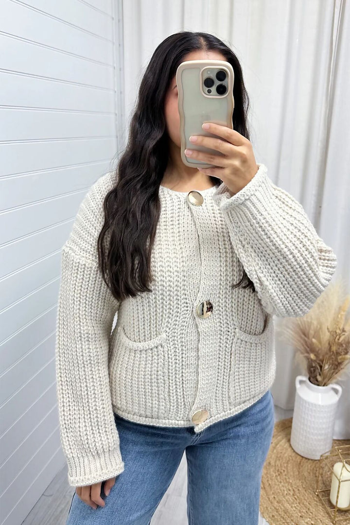 Chunky Knit Gold Button Cardigan