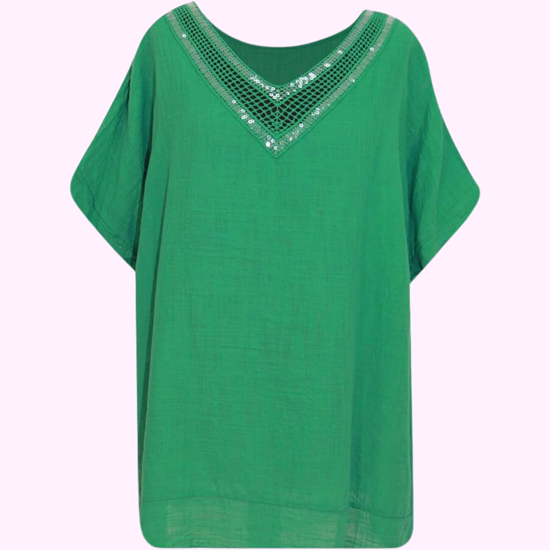 Italian V Neck Sequin lace Tunic