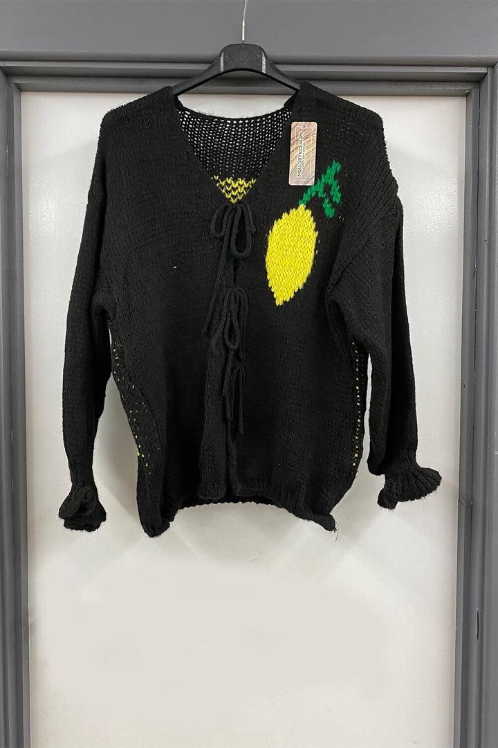 Limon Cello Slogan Bow Cardigan