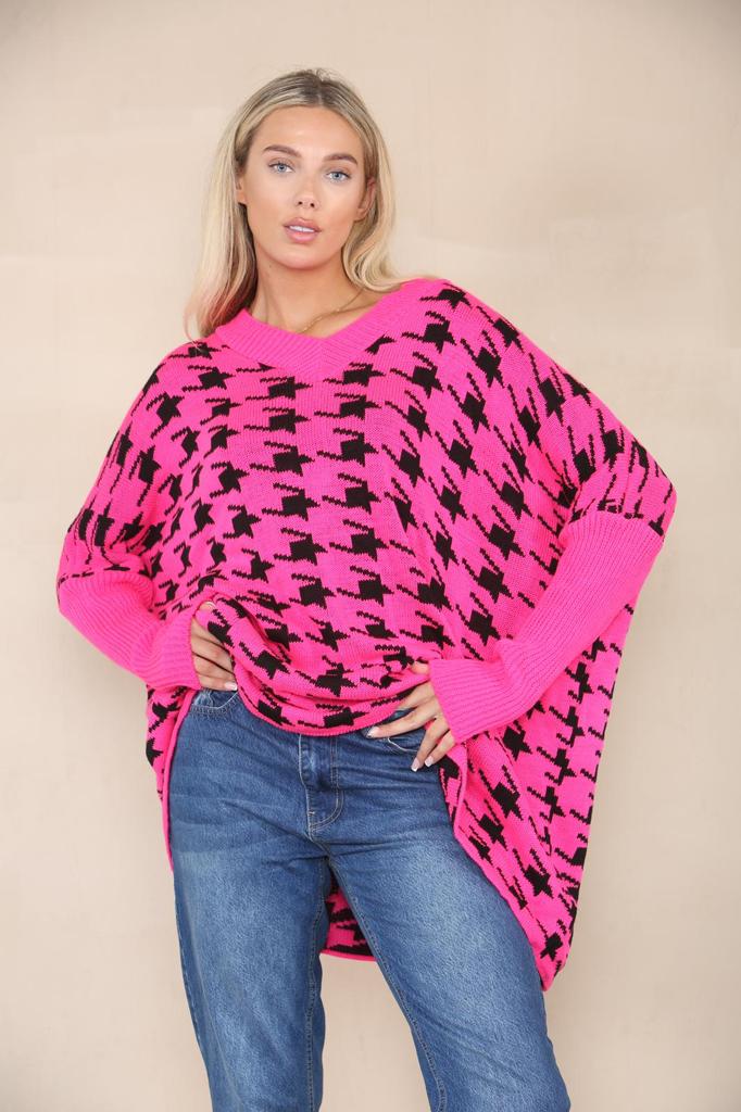 Oversized Dog Tooth Print Jumper