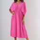 Italian Drawestring Front Flared Linen Dress
