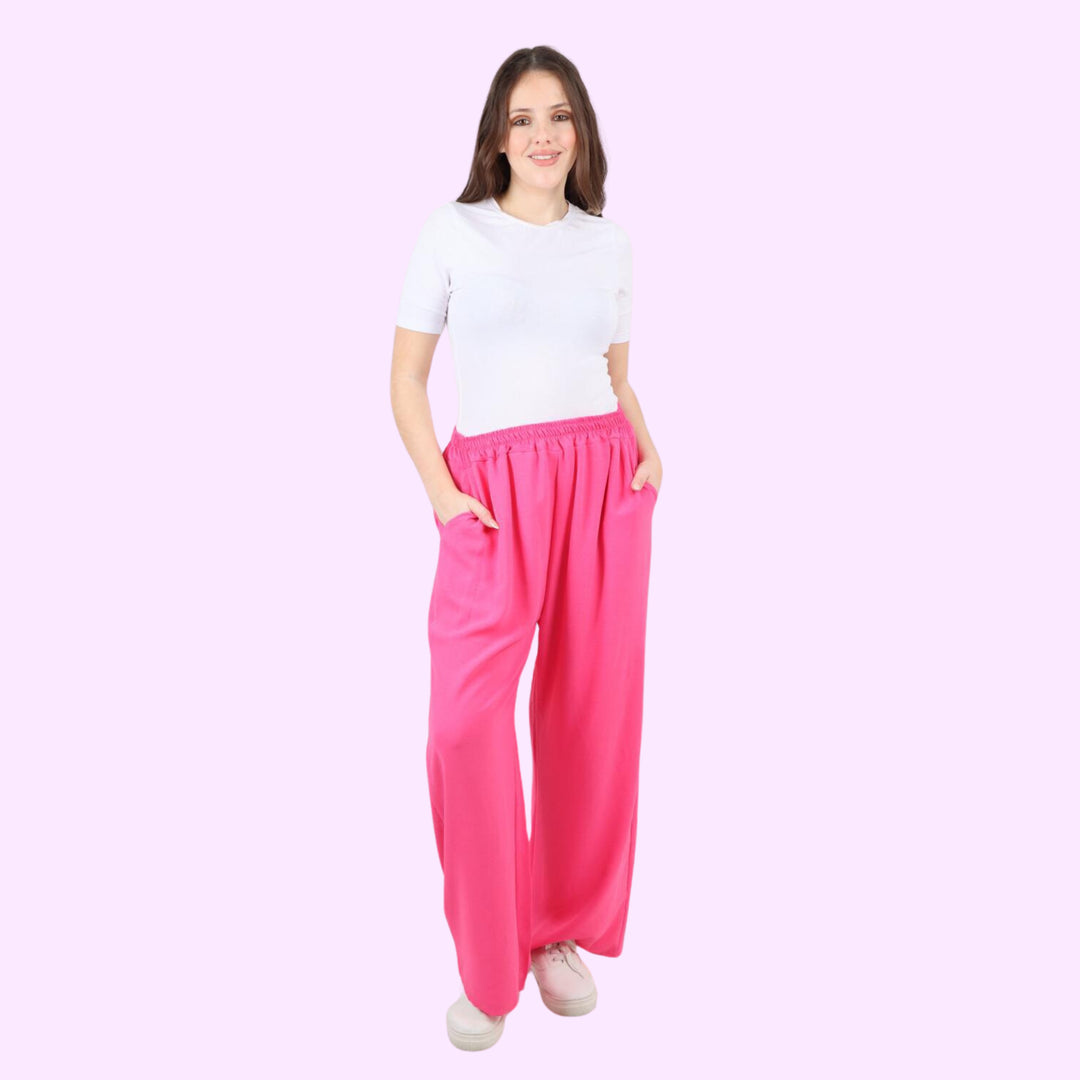 Italian Plain Elasticated Waist Side Pockets Cotton Trousers