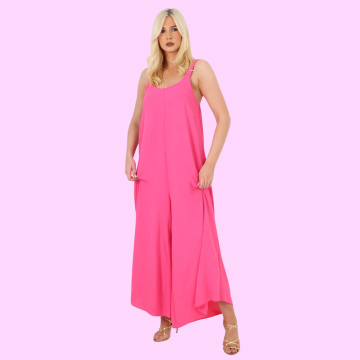 Italian Plain Oversized Sleeveless Jersey Jumpsuit