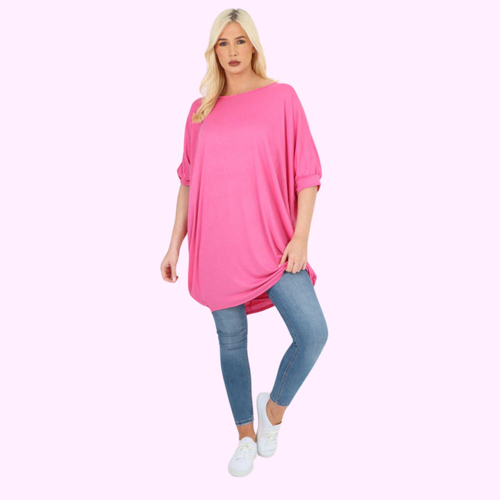 Italian Oversized Plain Batwing Sleeve Top