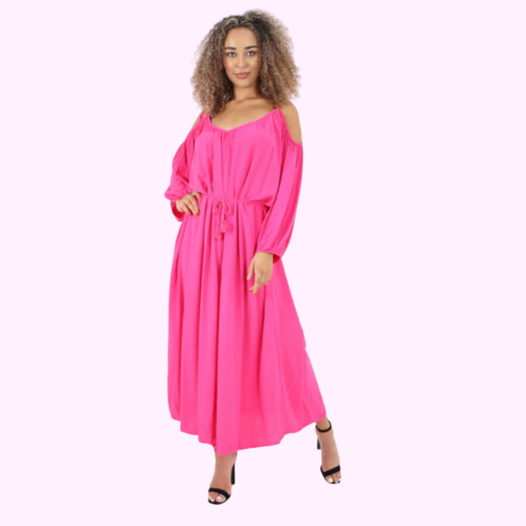 Italian Cold Shoulder Belted Maxi Dress