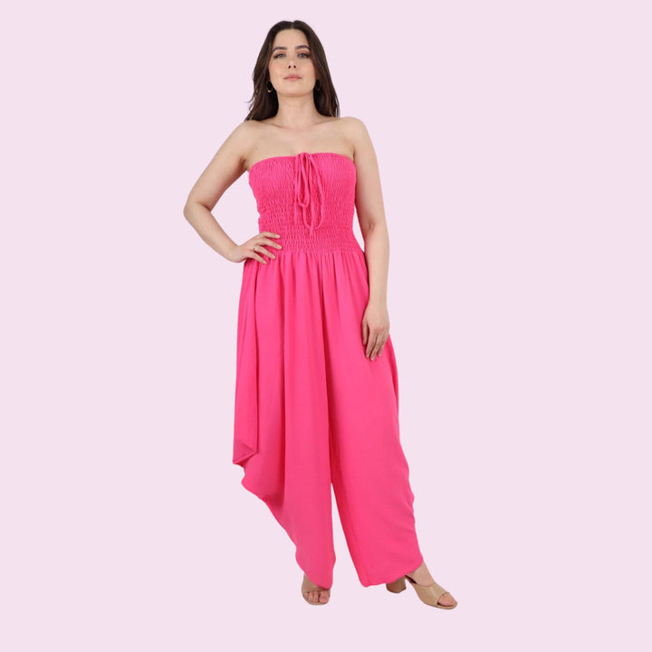 italian Shirred Elasticated Halter Neck Jumpsuit