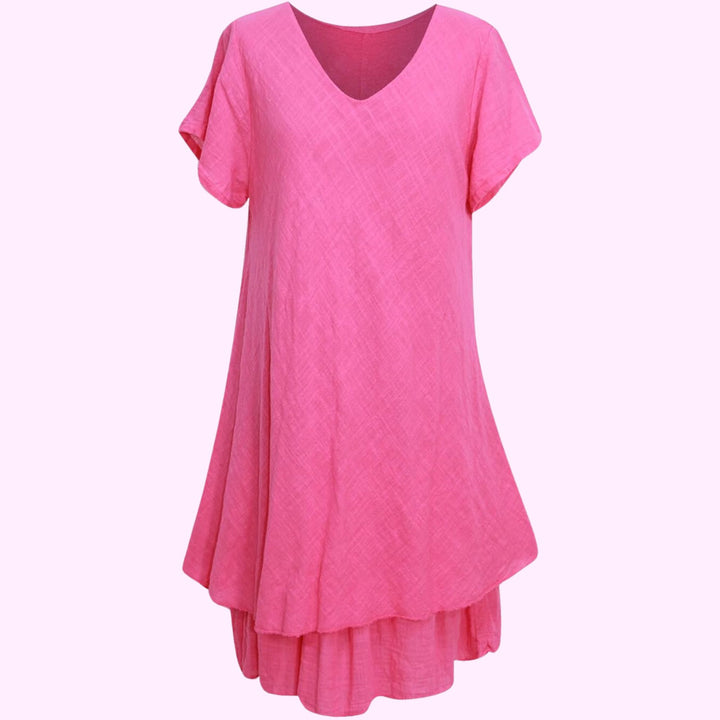 Short-Sleeved V-Neck Swing Dress