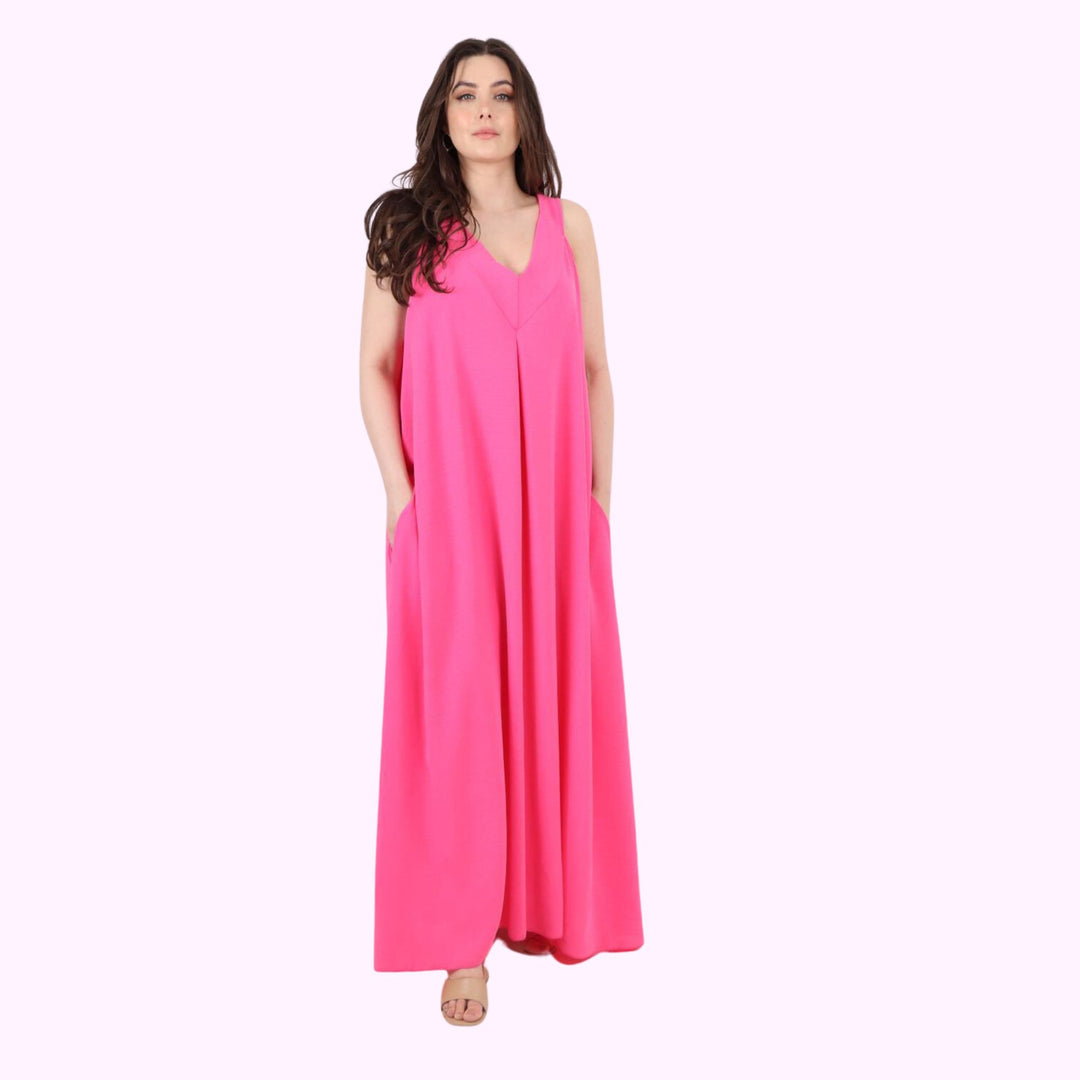 Sleeveless V-Neck Sides Pockets Maxi Dress