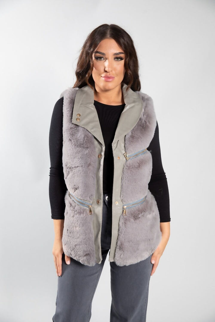 PU Faux Leather Faux Fur Gilet