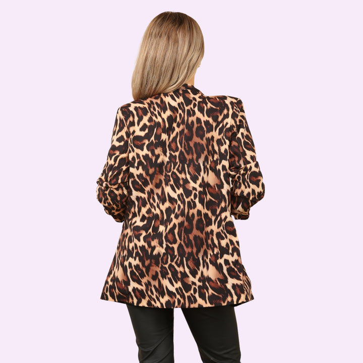 Leopard Print Blazer Open Front Pocket Jacket