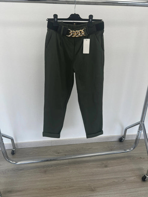 Gold Chain Stretch Belt Trouser