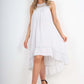 Italian Lace Neckline Dipped Hem Dress