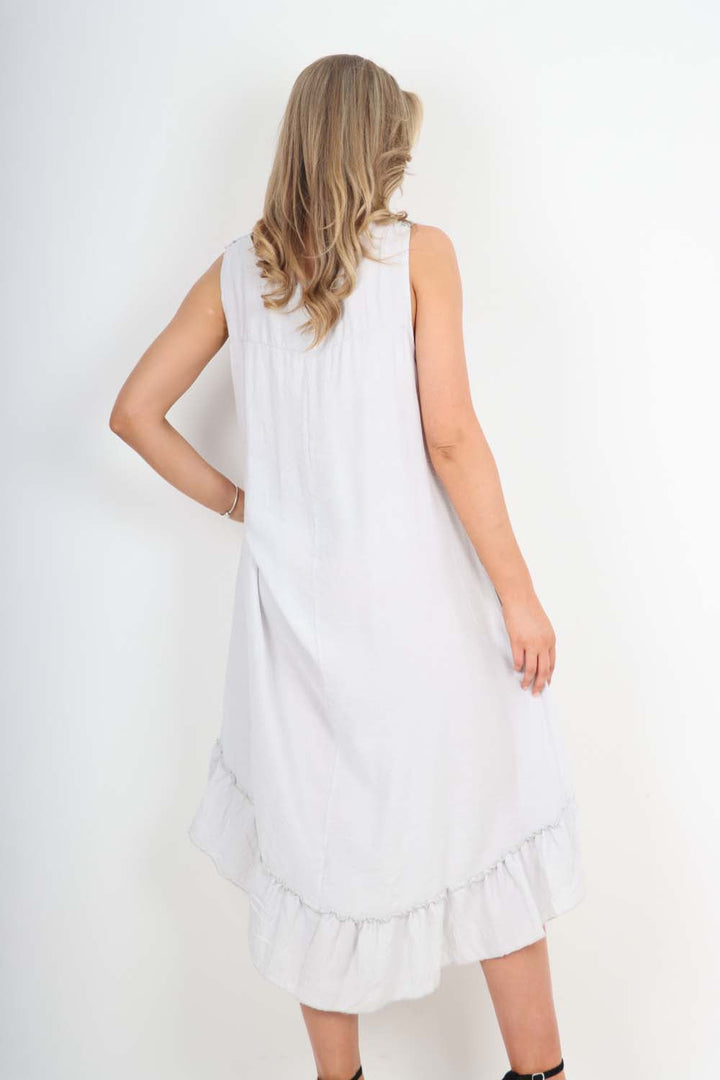 Italian Lace Neckline Dipped Hem Dress