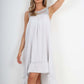 Italian Lace Neckline Dipped Hem Dress