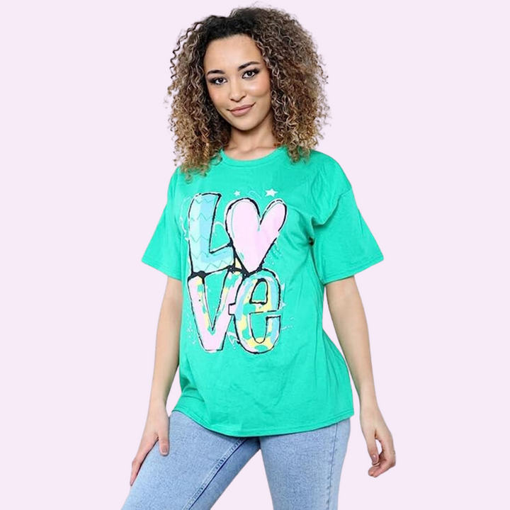 Love Print T-Shirt Top Oversized