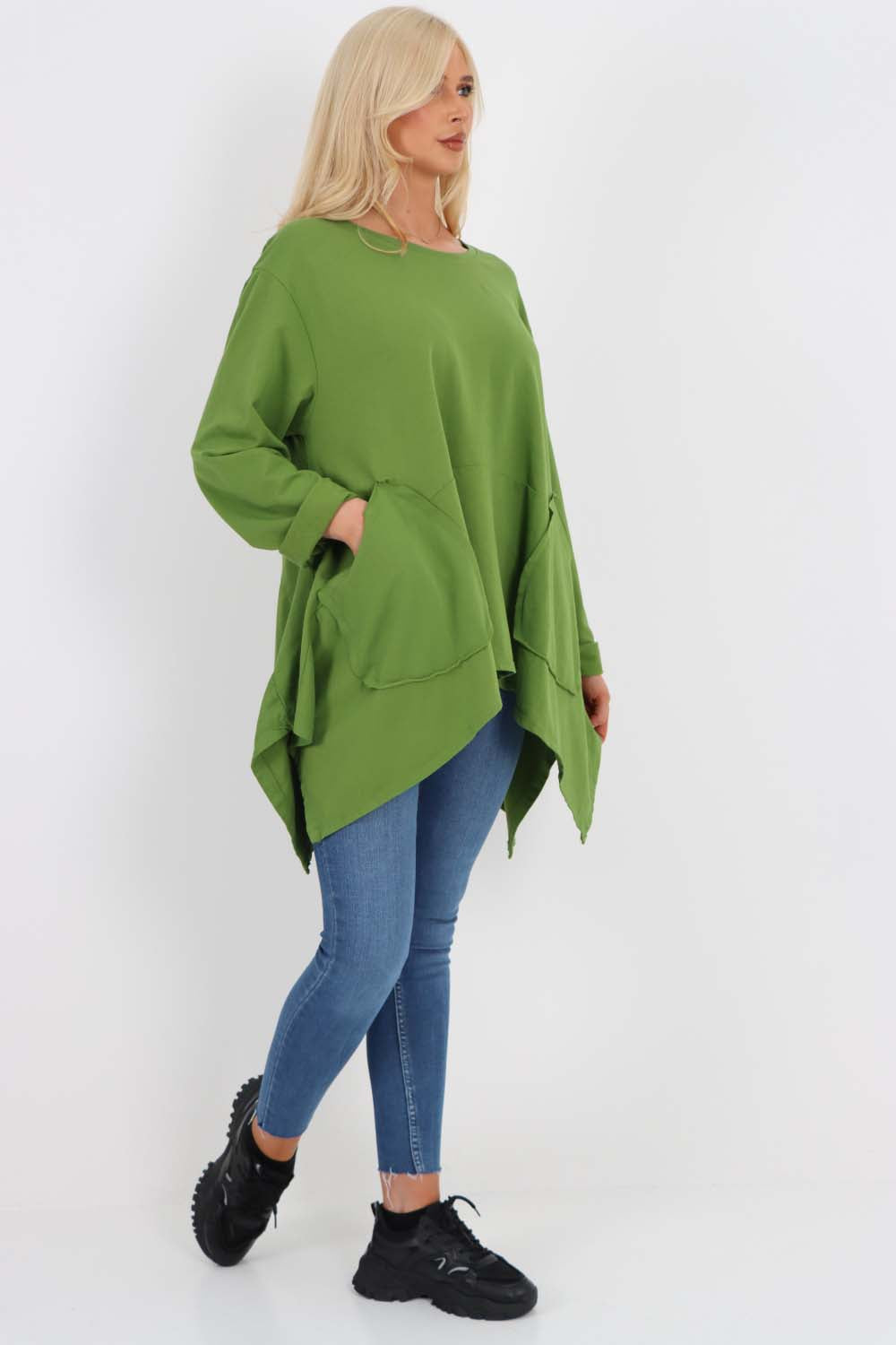 Italian Diagonal Pockets Cotton Tunic Top