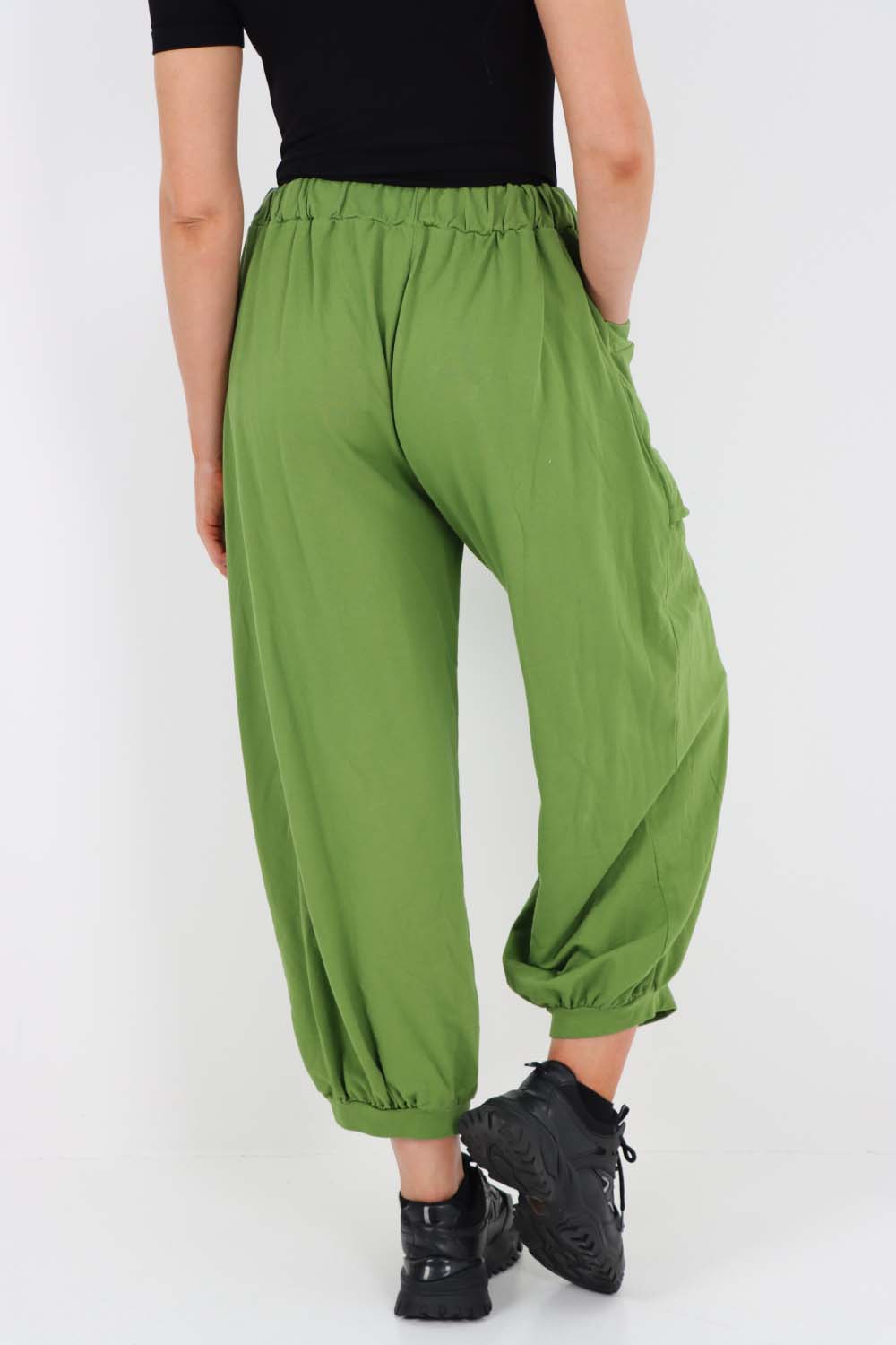 Italian Drawstring Cotton Harem Trousers With Side Pockets